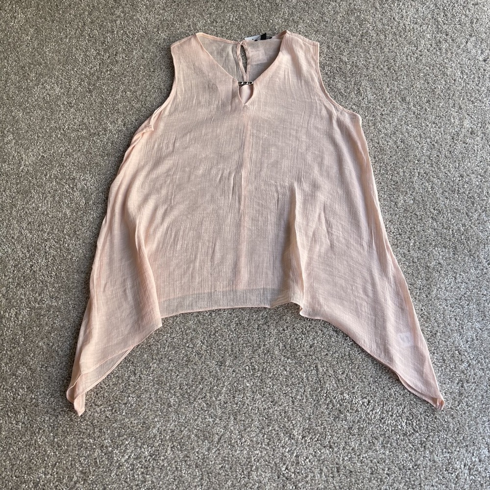 Sami & Jo Tank Top Womens XL Pink Blush Asymmetrical Hem V Neck Tunic Top